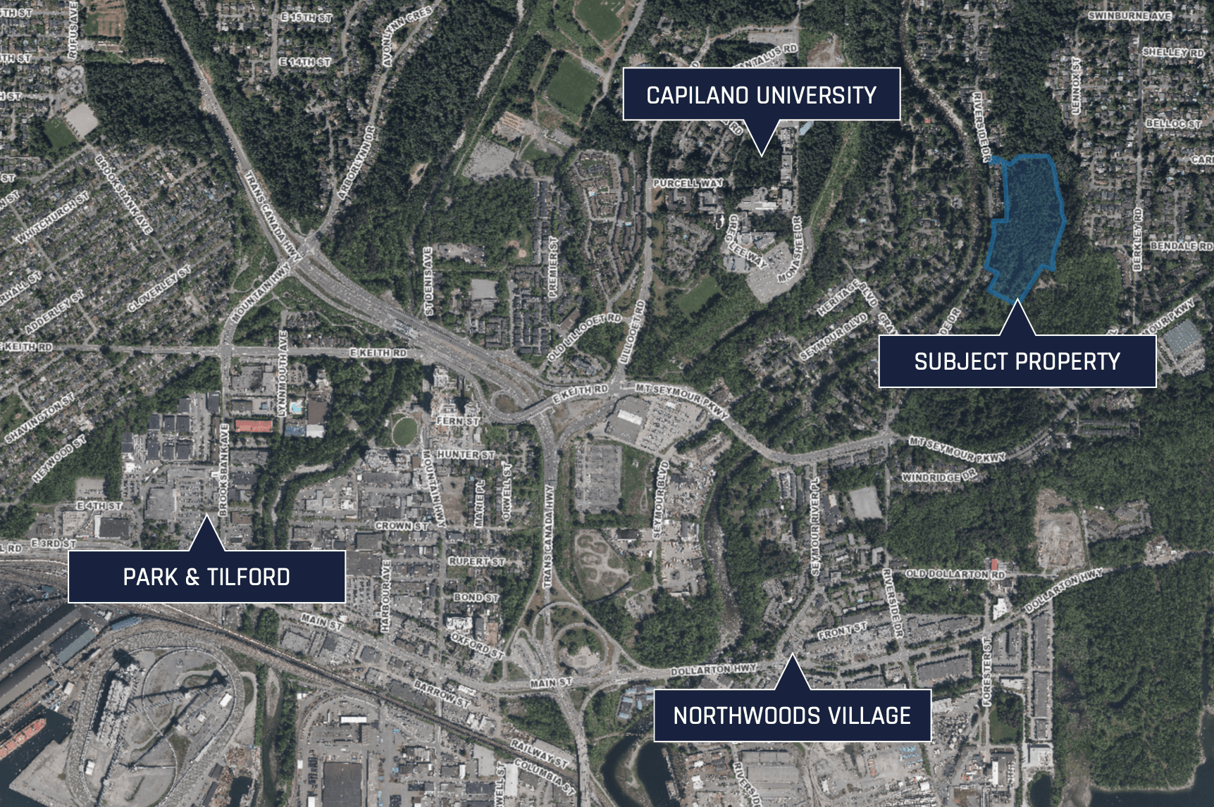 Area map: subject property near Capilano University, Park & Tilford and Northwoods Village
